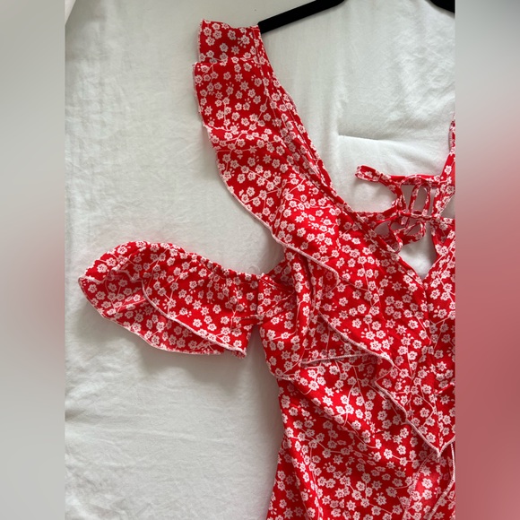 Red Floral Ruffle Dress - Picture 13 of 15